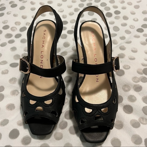 Sacha London Leslie Peep Toe Sandals Black Leather Size 6 - Picture 3 of 12